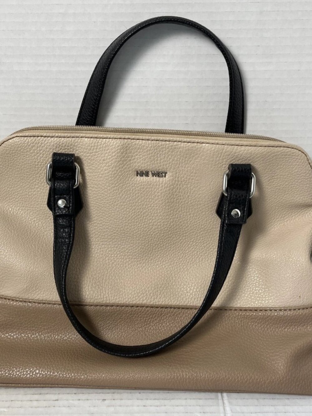 Nine West Beige Taupe Black Colorblock Zip Satchel Bag
